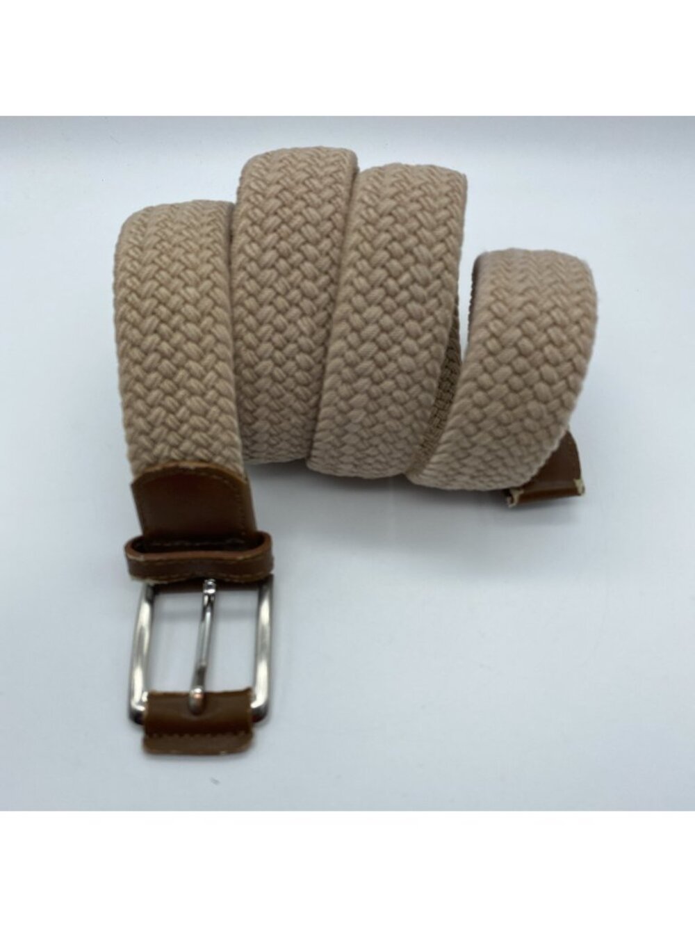 Roostas Woven Stretch Elastic Tan Belt w/ Leather Tabs Men's Size 40 115
